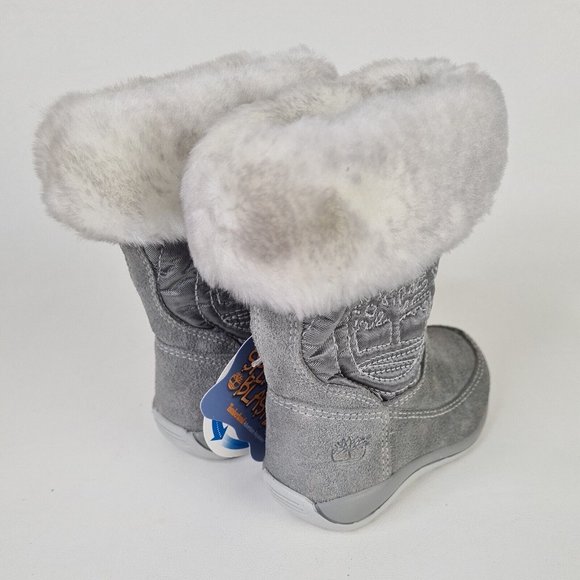 Timberland TODDLERS Boots Winter Holly Berry Tall Fur Leather Grey - Picture 6 of 12